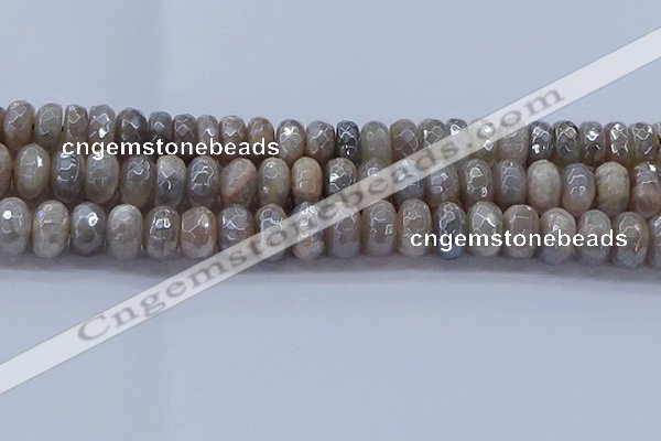 CMS1335 15.5 inches 7*14mm faceted rondelle AB-color grey moonstone beads