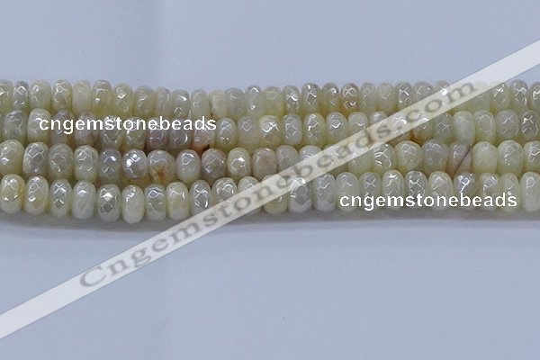 CMS1343 15.5 inches 6*10mm faceted rondelle AB-color white moonstone beads
