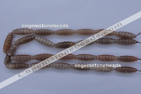 CMS135 15.5 inches 10*30mm carved rice natural moonstone beads