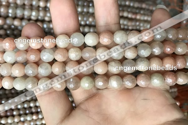 CMS1452 15.5 inches 8mm faceted round AB-color moonstone beads