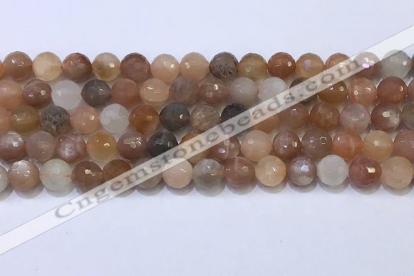 CMS1497 15.5 inches 8mmm faceted round rainbow moonstone beads