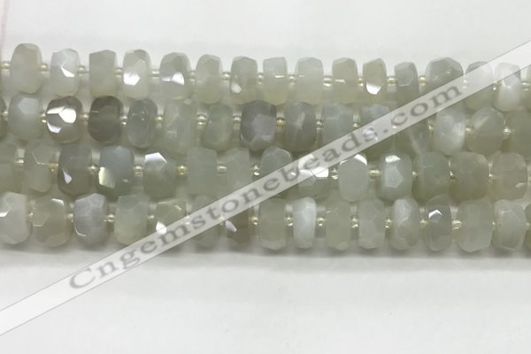 CMS1656 15.5 inches 6*10mm - 8*11mm faceted tyre moonstone beads