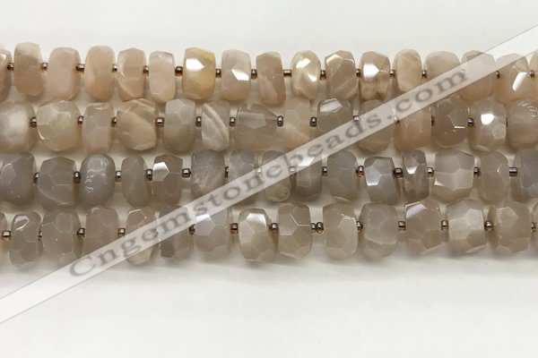 CMS1664 15.5 inches 6*10mm - 8*11mm faceted tyre moonstone beads