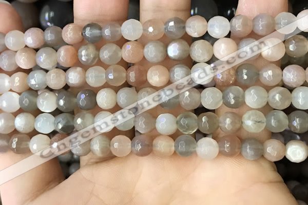 CMS1692 15.5 inches 6mm faceted round rainbow moonstone beads