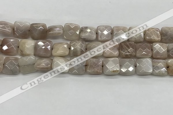 CMS1828 15.5 inches 12*12mm faceted square AB-color moonstone beads