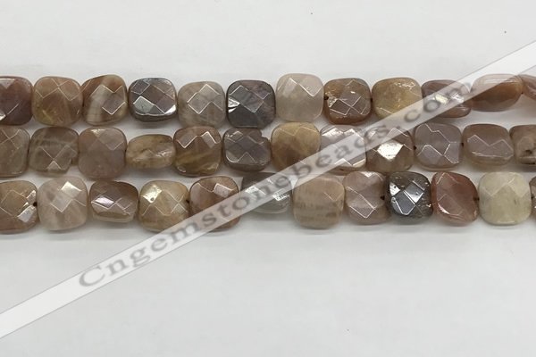 CMS1829 15.5 inches 12*12mm faceted square AB-color moonstone beads