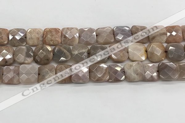 CMS1830 15.5 inches 14*14mm faceted square AB-color moonstone beads