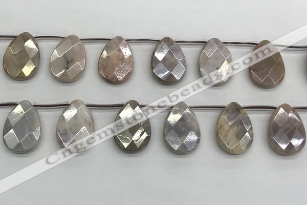 CMS1840 18*25mm faceted flat teardrop AB-color moonstone beads