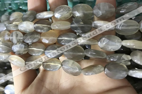 CMS1851 15.5 inches 10*14mm faceted oval grey moonstone beads