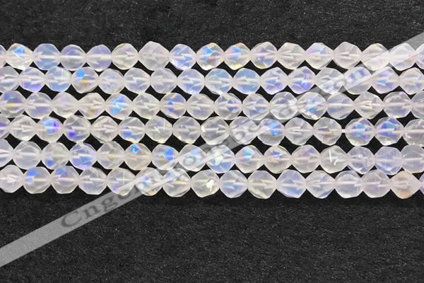 CMS1871 15.5 inches 6mm faceted nuggets AB-color white moonstone beads