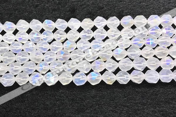 CMS1872 15.5 inches 8mm faceted nuggets AB-color white moonstone beads