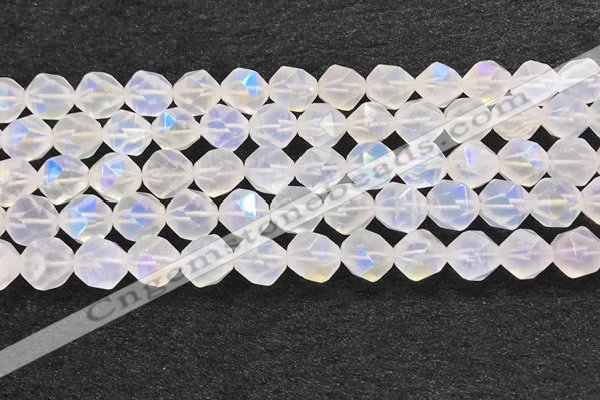 CMS1873 15.5 inches 10mm faceted nuggets AB-color white moonstone beads