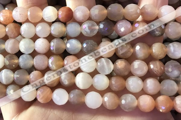 CMS1892 15.5 inches 8mm faceted round rainbow moonstone beads