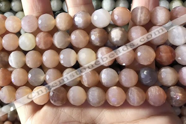 CMS1893 15.5 inches 10mm faceted round rainbow moonstone beads