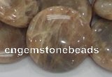 CMS25 15.5 inches 30mm flat round moonstone gemstone beads wholesale