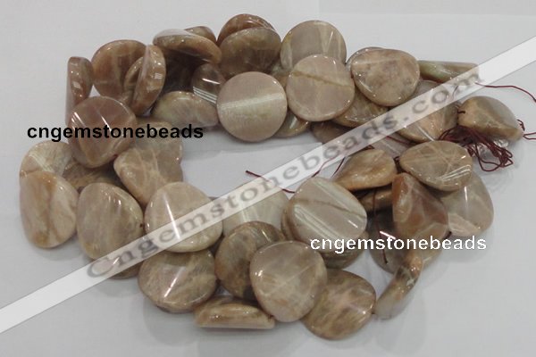 CMS80 15.5 inches 28mm twisted coin moonstone gemstone beads