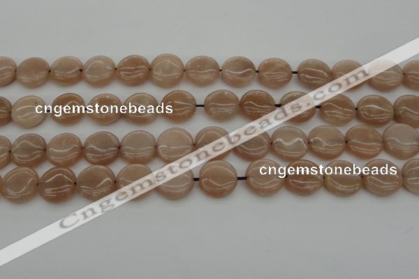 CMS958 15.5 inches 12mm flat round A grade moonstone beads