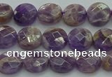 CNA1044 15.5 inches 10mm faceted coin dogtooth amethyst beads