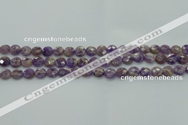 CNA1044 15.5 inches 10mm faceted coin dogtooth amethyst beads