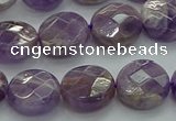 CNA1046 15.5 inches 14mm faceted coin dogtooth amethyst beads