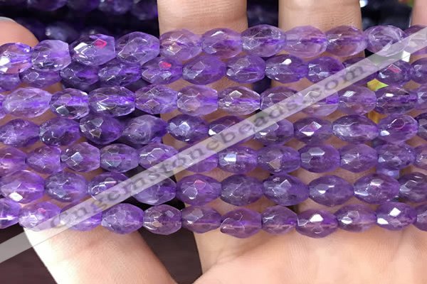 CNA1100 15.5 inches 5*8mm faceted rice amethyst gemstone beads