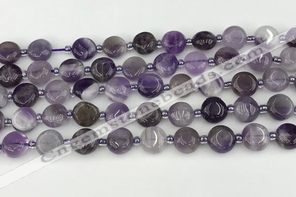 CNA1185 15.5 inches 10mm flat round amethyst beads wholesale