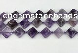 CNA1188 15.5 inches 15*15mm twisted diamond amethyst beads