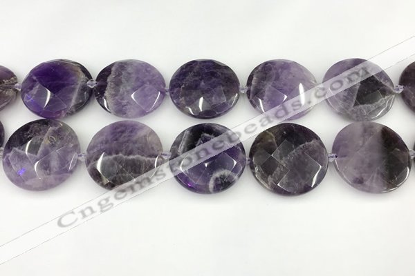 CNA1212 15.5 inches 40mm faceted coin amethyst gemstone beads