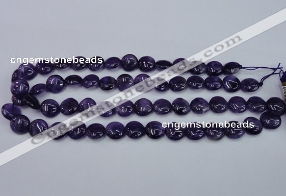 CNA269 15.5 inches 14mm flat round natural amethyst beads wholesale