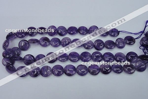 CNA270 15.5 inches 16mm flat round natural amethyst beads wholesale