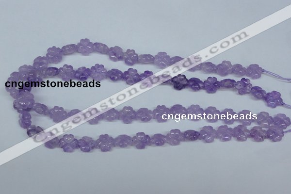 CNA434 15.5 inches 12mm carved flower natural lavender amethyst beads