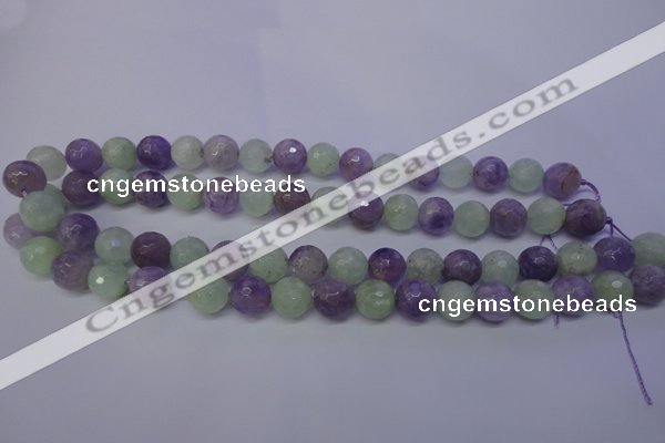 CNA664 15 inches 12mm faceted round lavender amethyst & prehnite beads