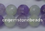 CNA665 15 inches 14mm faceted round lavender amethyst & prehnite beads