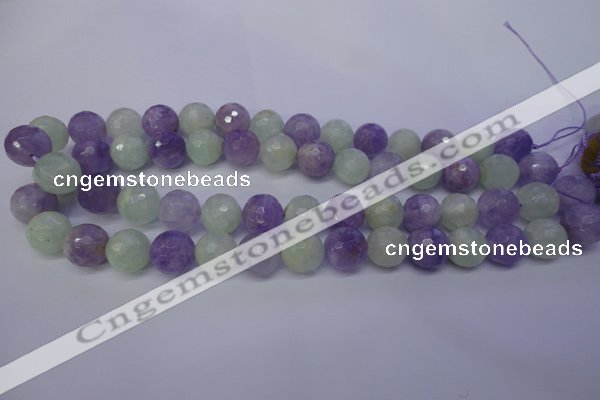 CNA665 15 inches 14mm faceted round lavender amethyst & prehnite beads