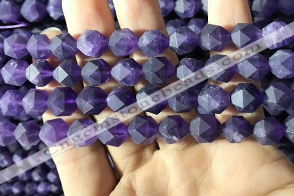 CNA768 15.5 inches 10mm faceted nuggets matte amethyst beads