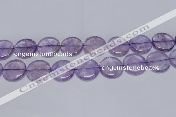 CNA827 15.5 inches 30mm flat round natural light amethyst beads