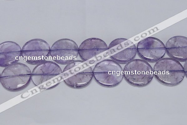 CNA829 15.5 inches 40mm flat round natural light amethyst beads