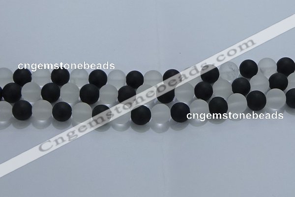 CNC113 15.5 inches 10mm round matte white crystal & black agate beads