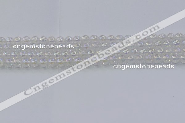 CNC561 15.5 inches 6mm round plated crackle white crystal beads