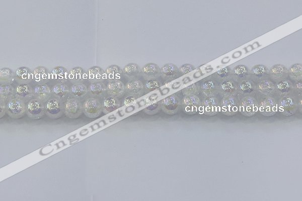 CNC563 15.5 inches 10mm round plated crackle white crystal beads