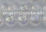 CNC564 15.5 inches 12mm round plated crackle white crystal beads