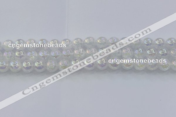 CNC564 15.5 inches 12mm round plated crackle white crystal beads