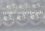 CNC565 15.5 inches 14mm round plated crackle white crystal beads