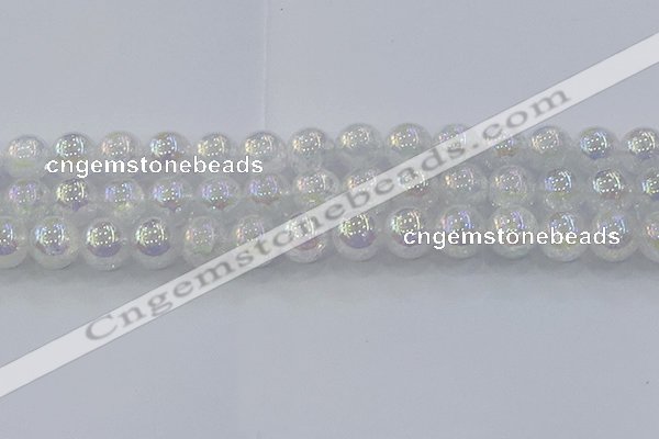 CNC565 15.5 inches 14mm round plated crackle white crystal beads