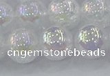 CNC566 15.5 inches 16mm round plated crackle white crystal beads