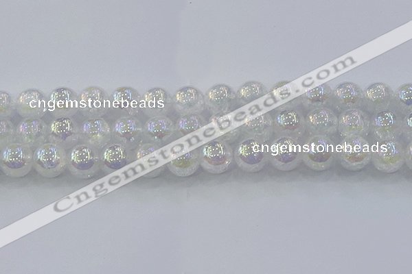 CNC566 15.5 inches 16mm round plated crackle white crystal beads