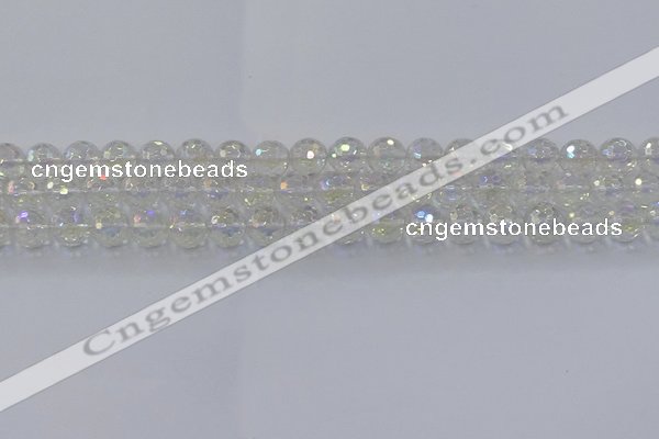 CNC602 15.5 inches 8mm faceted round plated natural white crystal beads