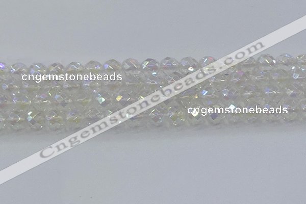 CNC612 15.5 inches 14mm faceted round plated natural white crystal beads
