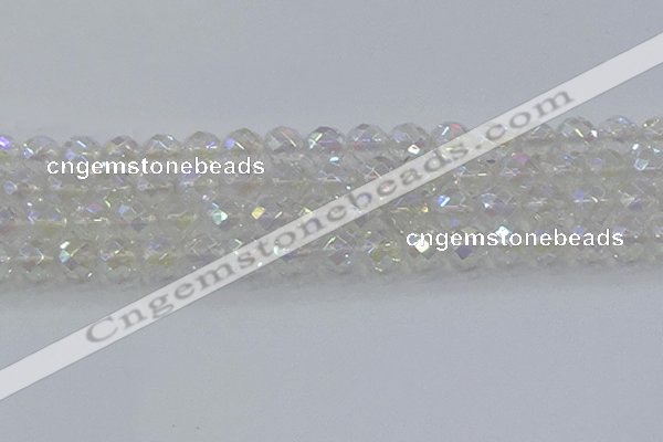 CNC612 15.5 inches 14mm faceted round plated natural white crystal beads