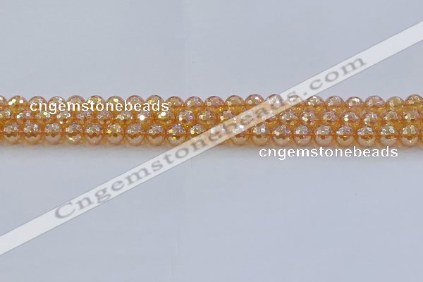 CNC614 15.5 inches 6mm faceted round plated natural white crystal beads